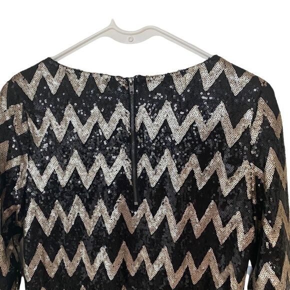 Piperlime Collection NEW sequin long sleeve mini formal dress zip zag gold black - Picture 4 of 6